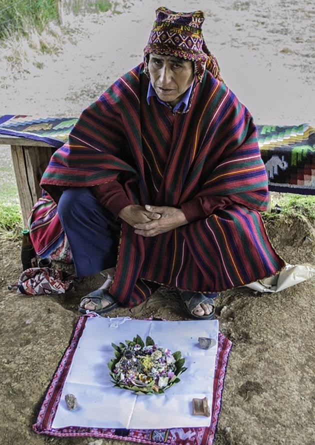 An Andean spiritual leader during an offering ceremony.