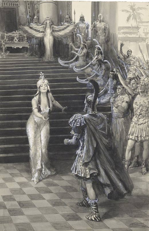 Cleopatra greets Antony. She assists his war against Parthia.