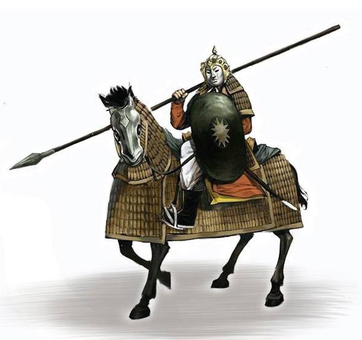 Dai Viet heavy cavalry of the Tran Dynasty (1225–1400 AD). Both horse and rider had protective armor. 
