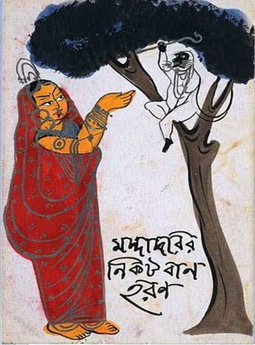Hanuman obtaining Mandodari's weapon