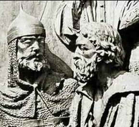 Detail from the Millennium of Russia Monument: Mstislav Mstislavich, left, and Daniel of Galicia, his son-in-law.  