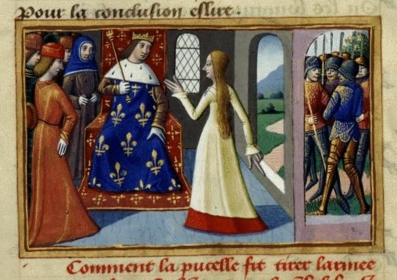 Miniature from Vigiles du roi Charles VII. Joan of Arc and Charles VII, king of France. 