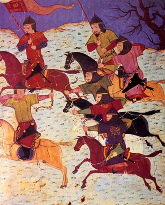 Mongol cavalry archery from using the Mongol bow. 