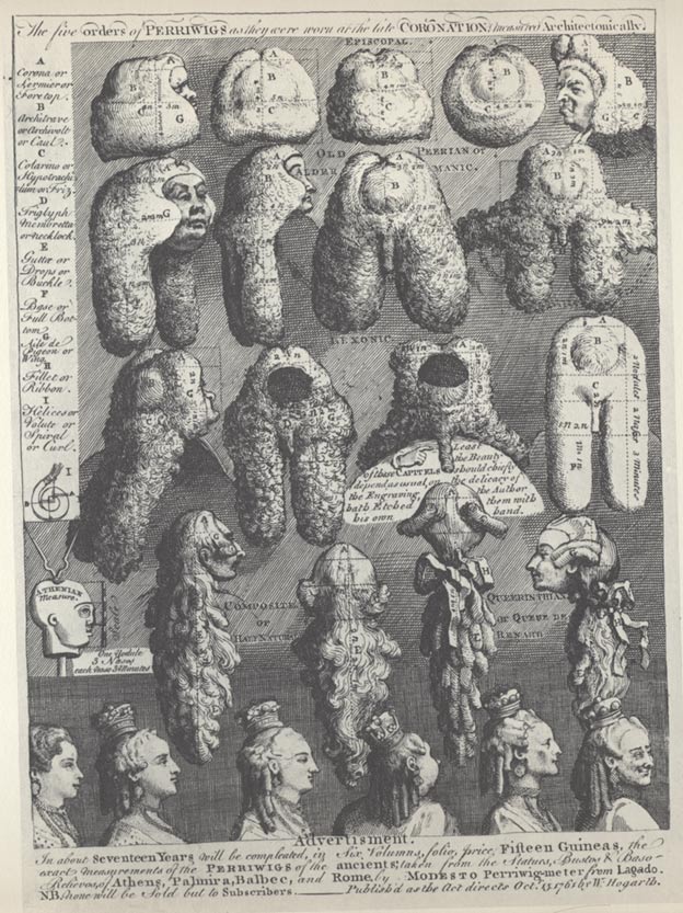 Illustration, Five Orders of Periwigs, 1761. 