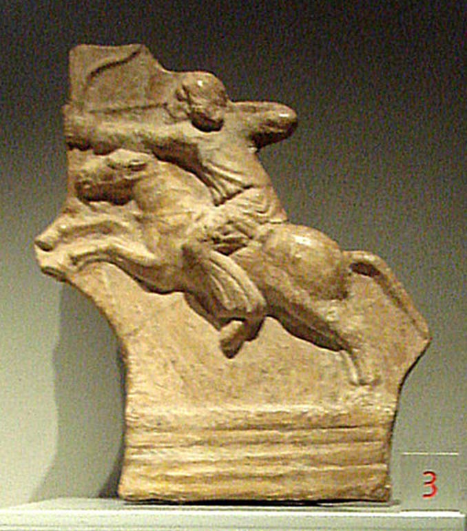 Relief of Parthian horseman, a highly skilled warrior, performing a Parthian shot.