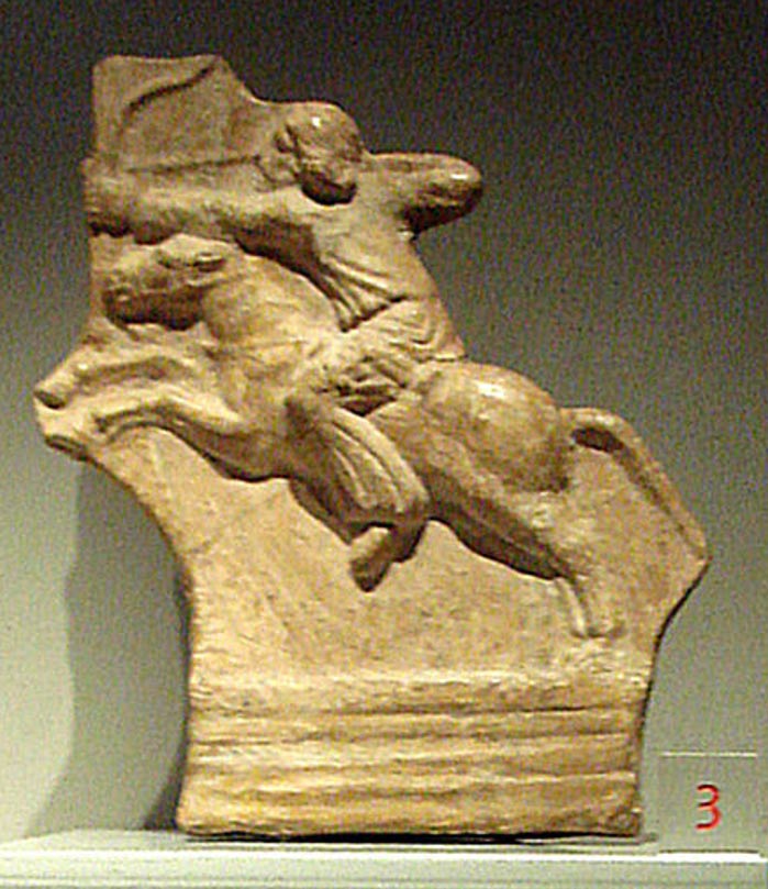 Relief of Parthian horseman, a highly skilled warrior, performing a Parthian shot.