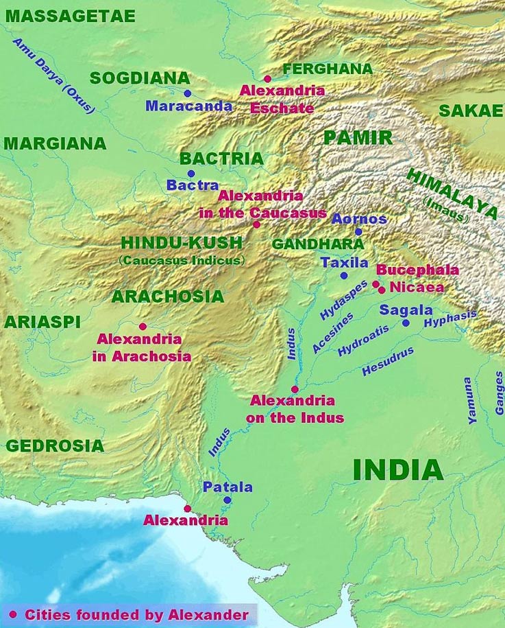 Sogdiana and Alexandria Eschate, in the north of the map. 