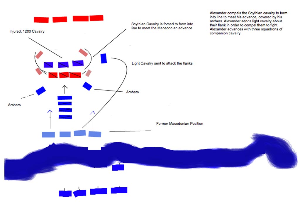 The Battle of Jaxartes – Alexander traps the nomadic Scythian cavalry. 