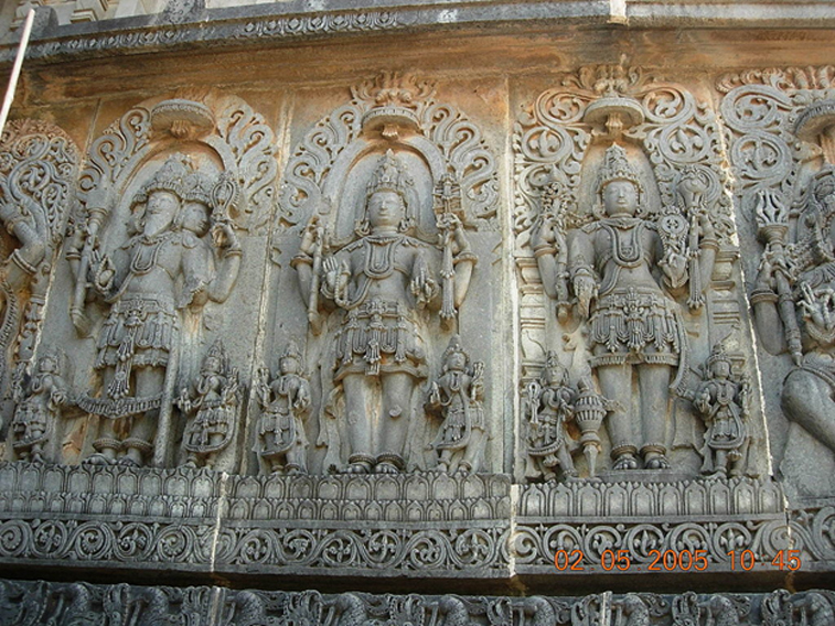 The Hindu Trinity, or Triveda - Brahma, Siva, Vishnu - Hoysaleswara temple.