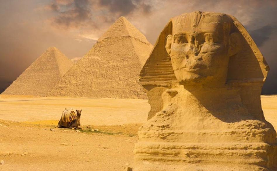 The Sphinx and Great Pyramids of Egypt. 