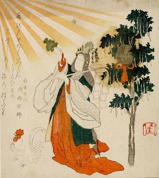The Goddess Uzume with Rooster and Mirror 