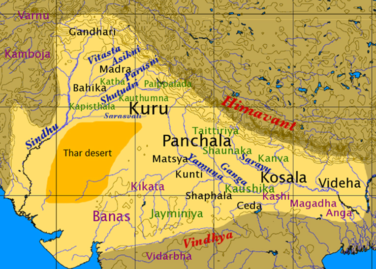 “Geographical distribution of the Vedic era texts. Each of major regions had their own recension of Rig Veda (Sakhas), and the versions varied.” 