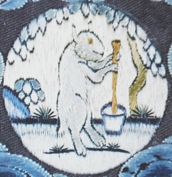 The mythological White Hare making the elixir of life on the Moon, from East Asian mythology.