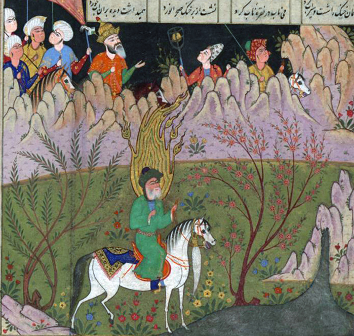 Detail; Persian Prophet al-Khadir and Alexander the Great at the fountain of life. 