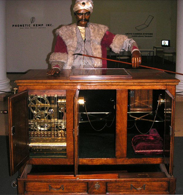 A reconstruction of the Turk, chess-playing automaton designed by von Kempelen in 1770.