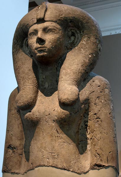 Colossal bust of Queen Ahmes-Merytamun (Ahmose-Meritamon), wearing a Hathor-wig. 18th dynasty, circa 1550 BC. 