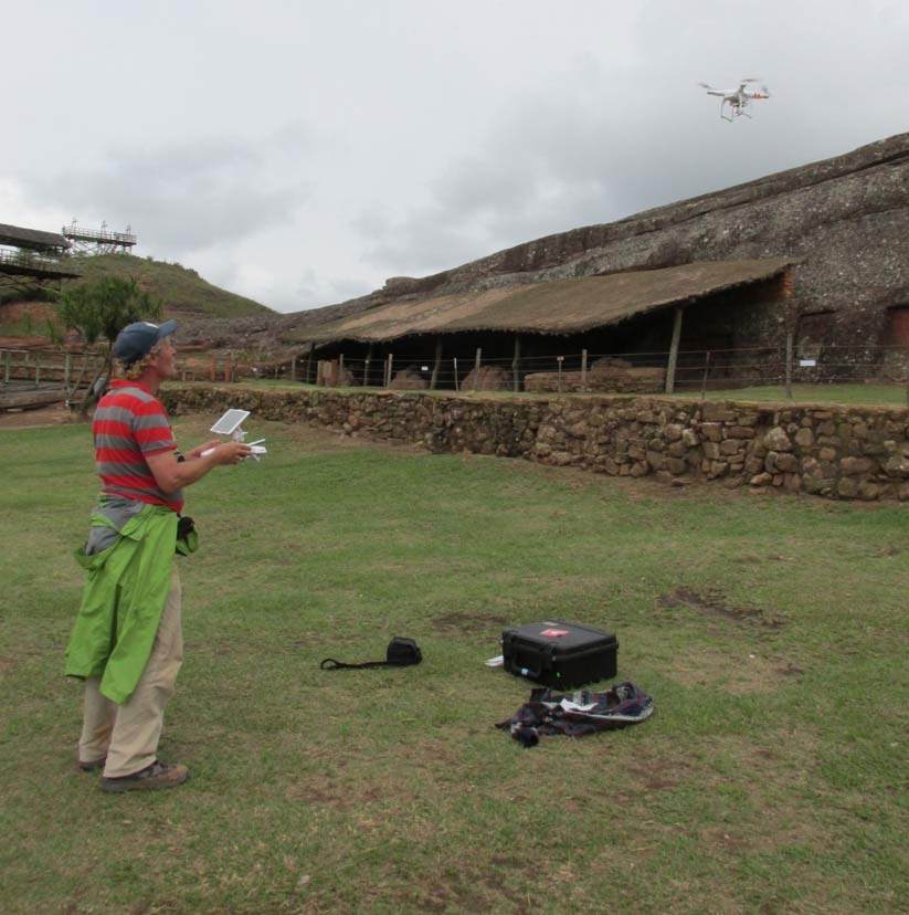 Author investigating the site with quadcopter drone.