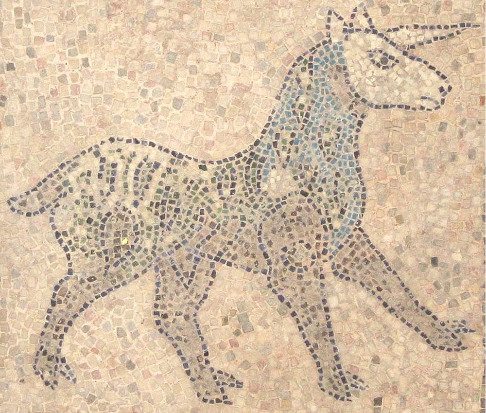 Christian scholars once wrongly identified the re'em with the legendary unicorn. Floor mosaic, 1213, Italy. 
