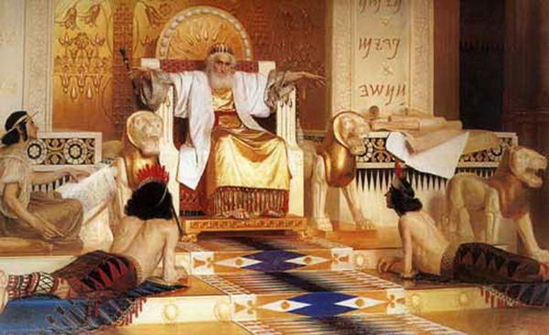 Old and meditative king Solomon. 