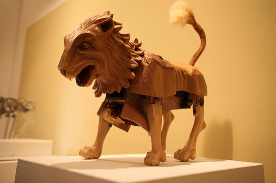 A wooden lion automaton. 